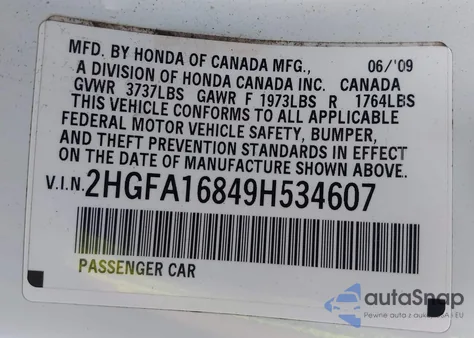 2009 Honda Civic Ex из США, поврежденный, VIN 2HGFA16849H534607